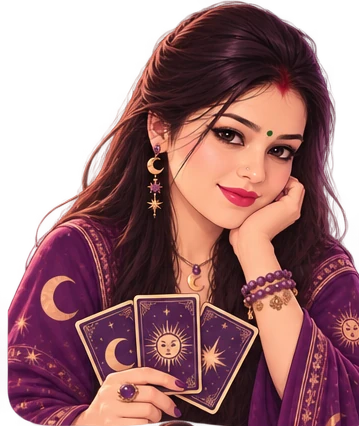 Ru, the reader in Ask Ru, holding three tarot cards