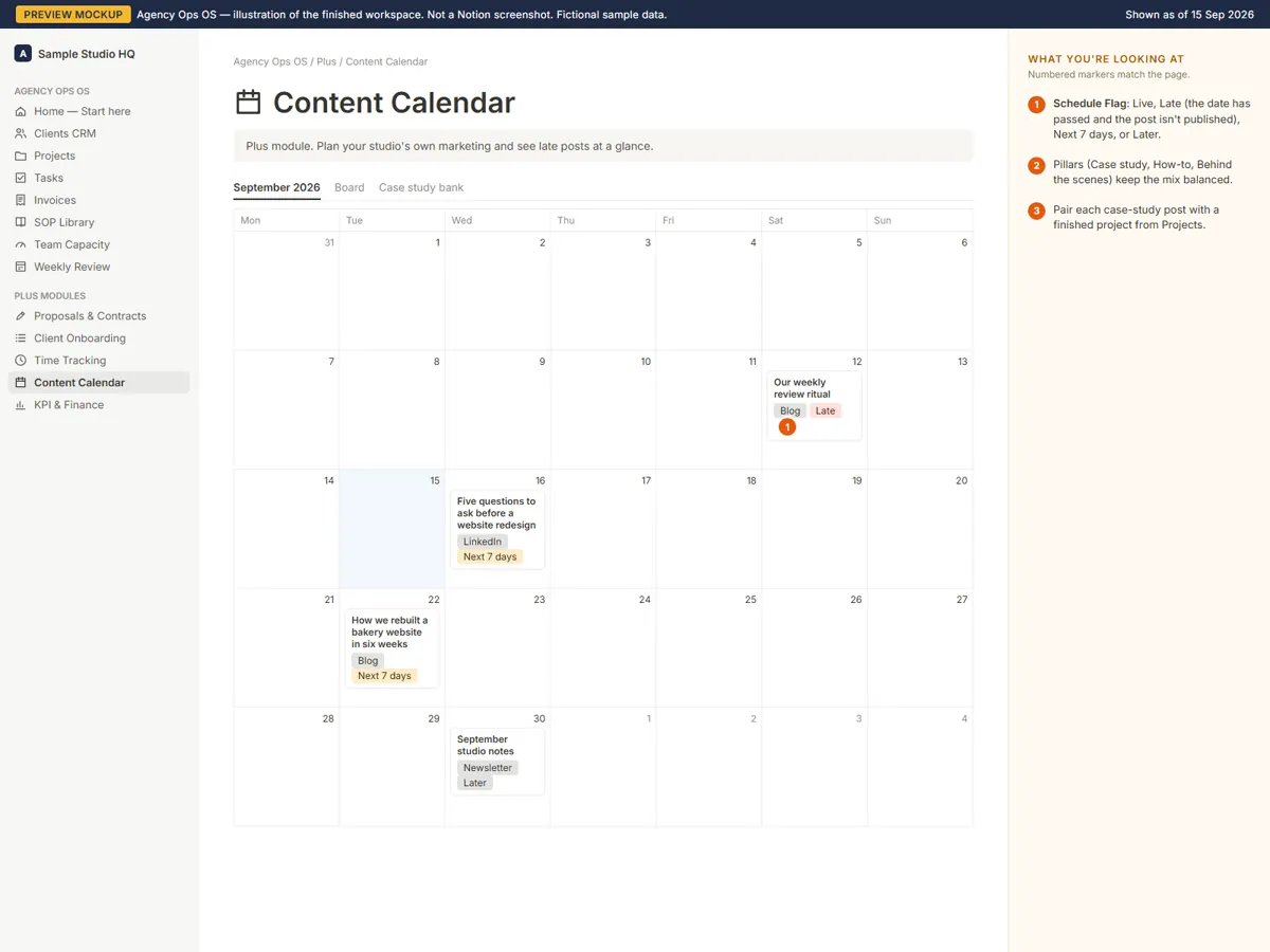 Mockup: Content calendar (Plus)