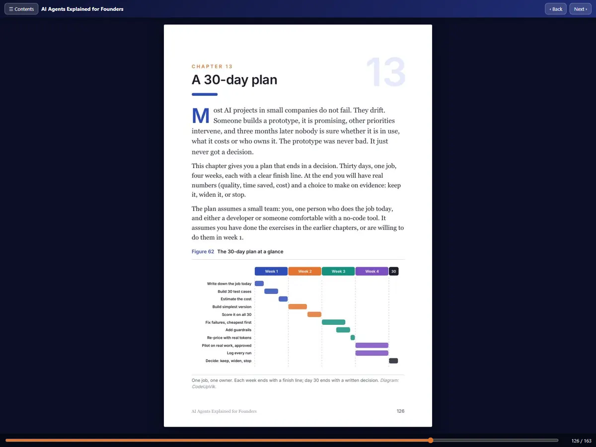 The offline flipbook open at page 126 of 163, with the Contents button, Back and Next, and the page slider.