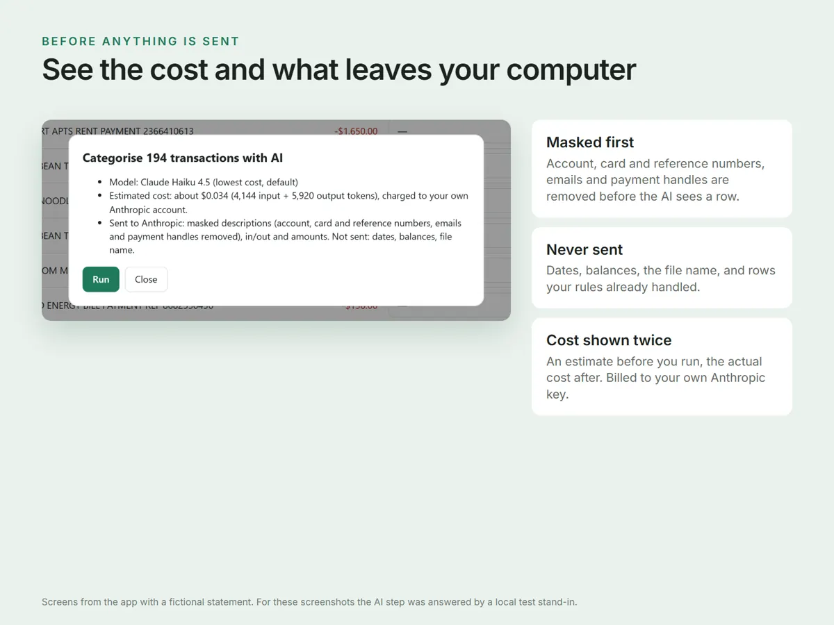 What is sent to Claude and what stays in your browser