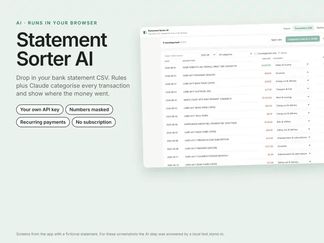 Statement Sorter AI — Bank CSV Categoriser & Spending Tracker