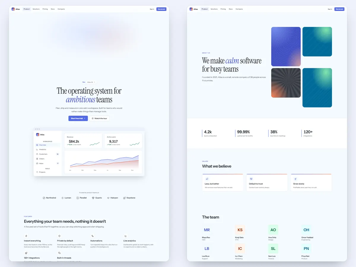 Marketing page templates