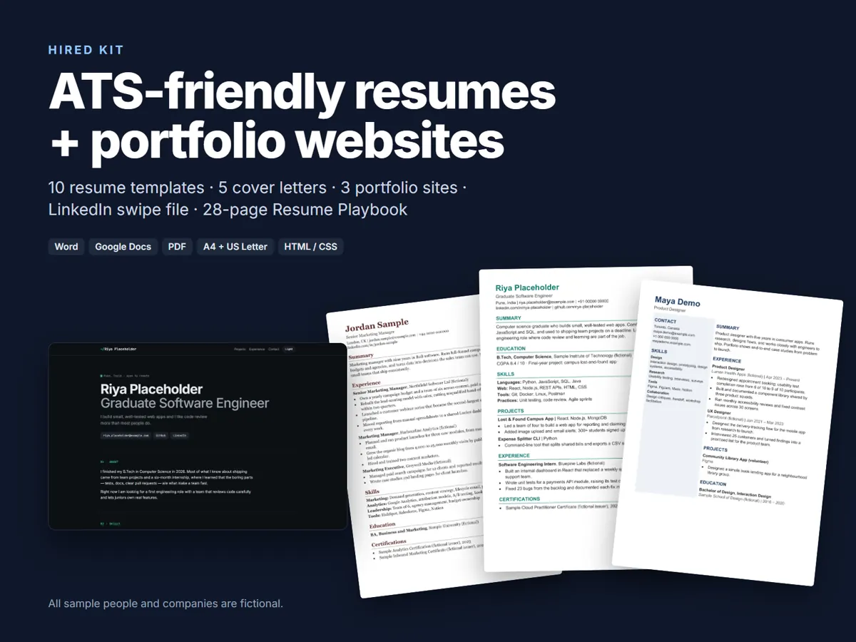 Hired Kit cover: resume templates, cover letters and portfolio websites