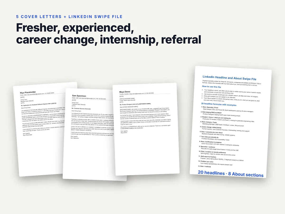 Five cover letter templates and the LinkedIn swipe file