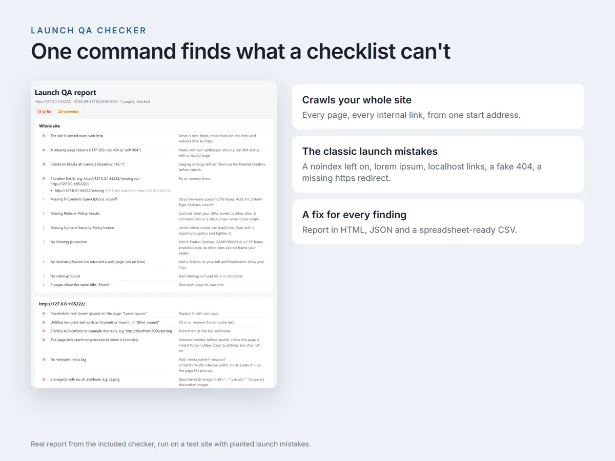 One command checks the whole site
