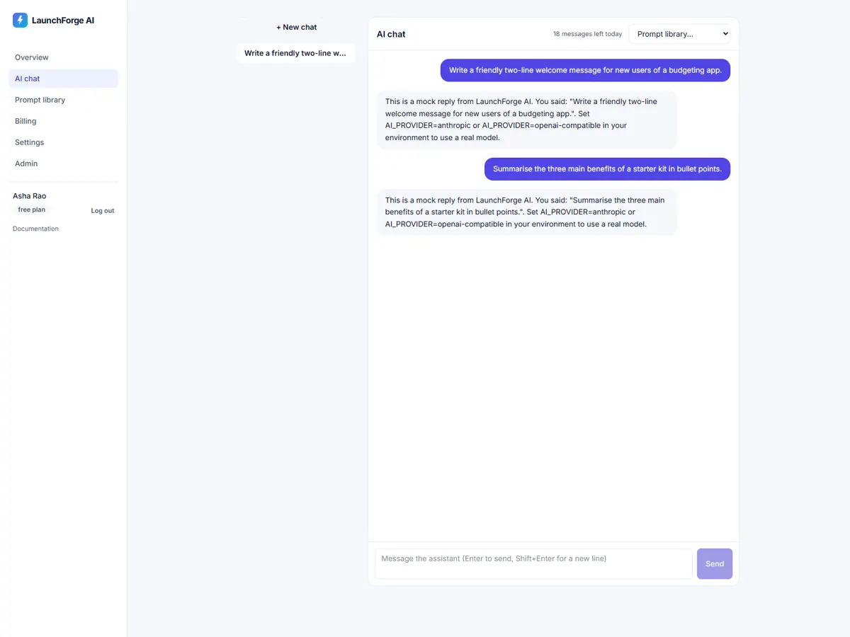 Streaming AI chat with saved threads