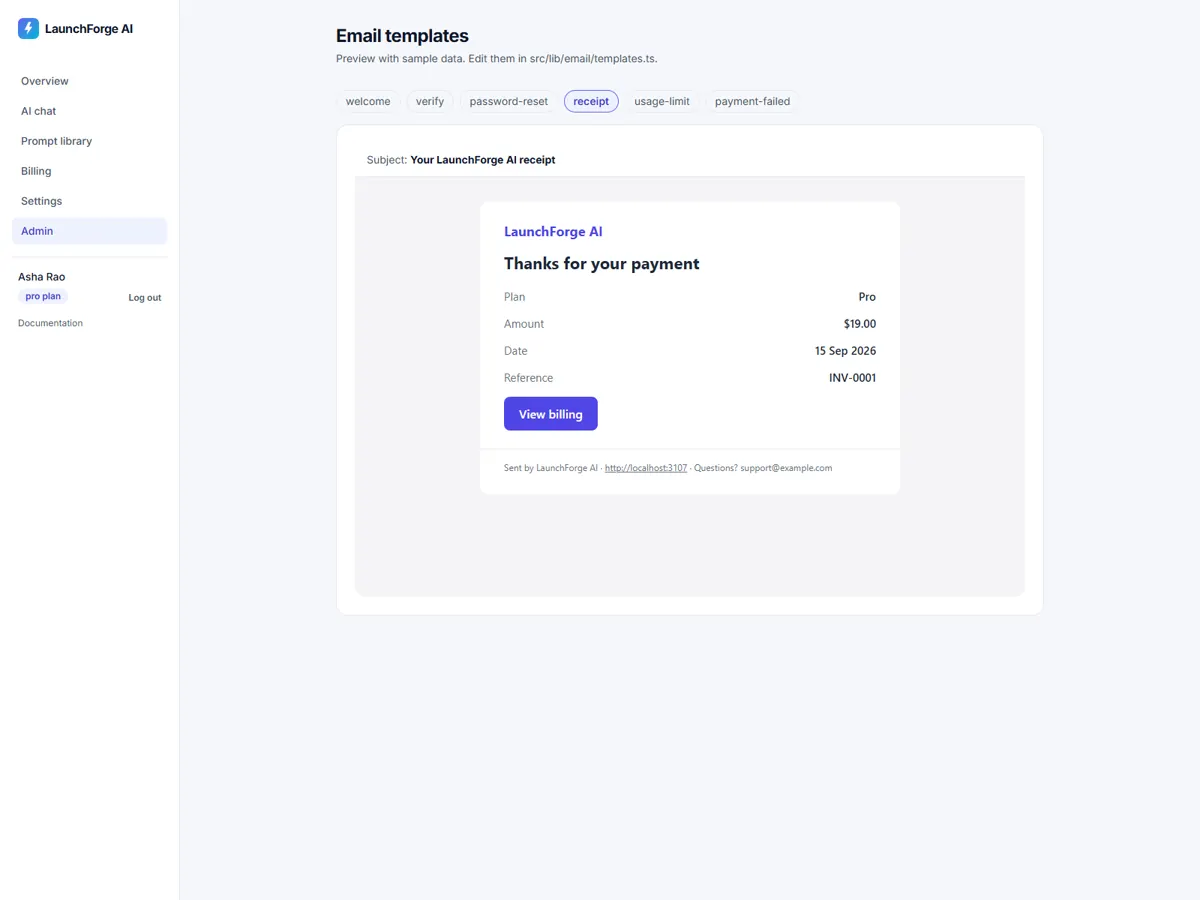 Transactional email template preview