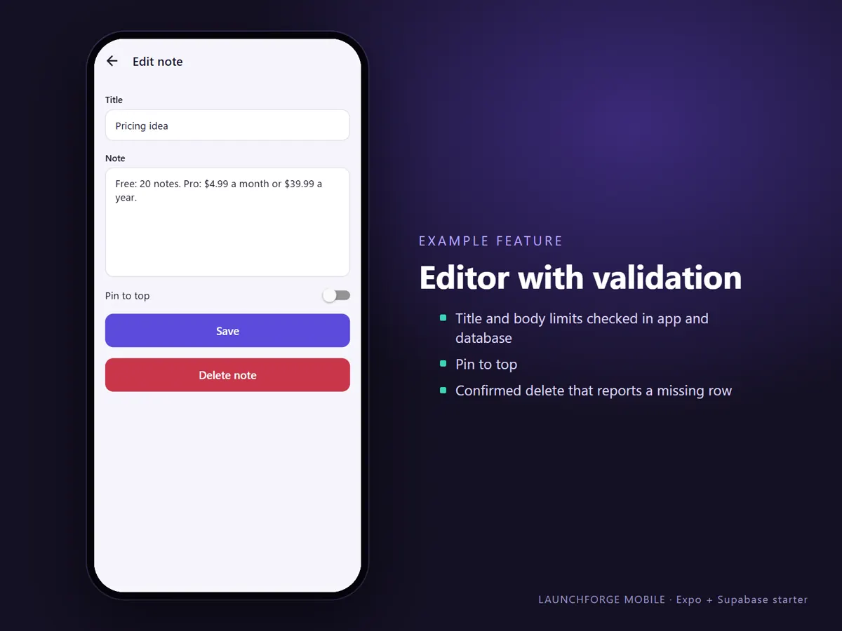 Note editor with validation
