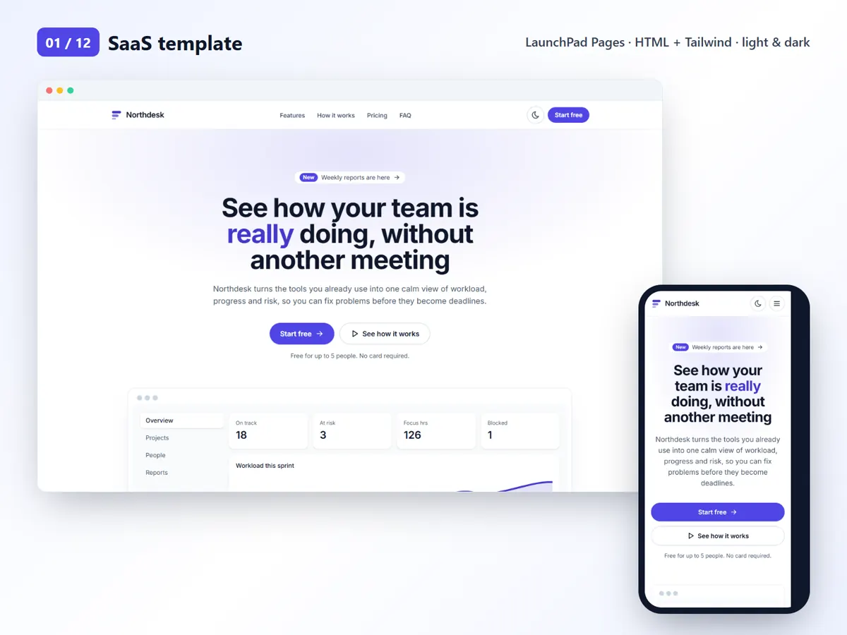 SaaS template, desktop and mobile