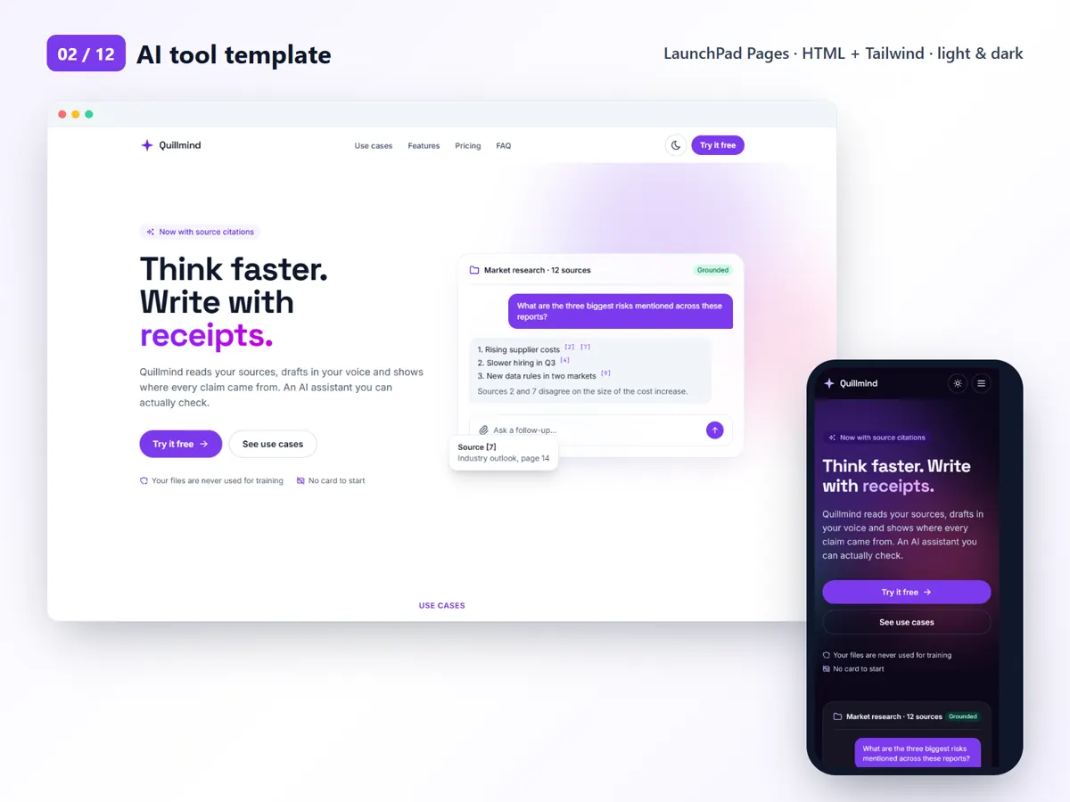 AI tool template, desktop and mobile