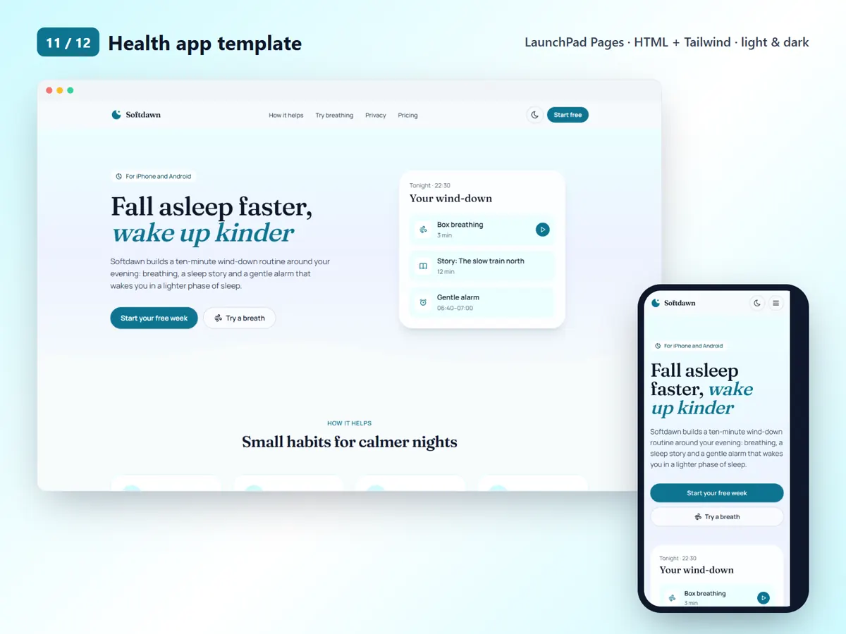 Health app template, desktop and mobile