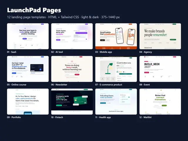LaunchPad Pages — 12 Landing Page Templates
