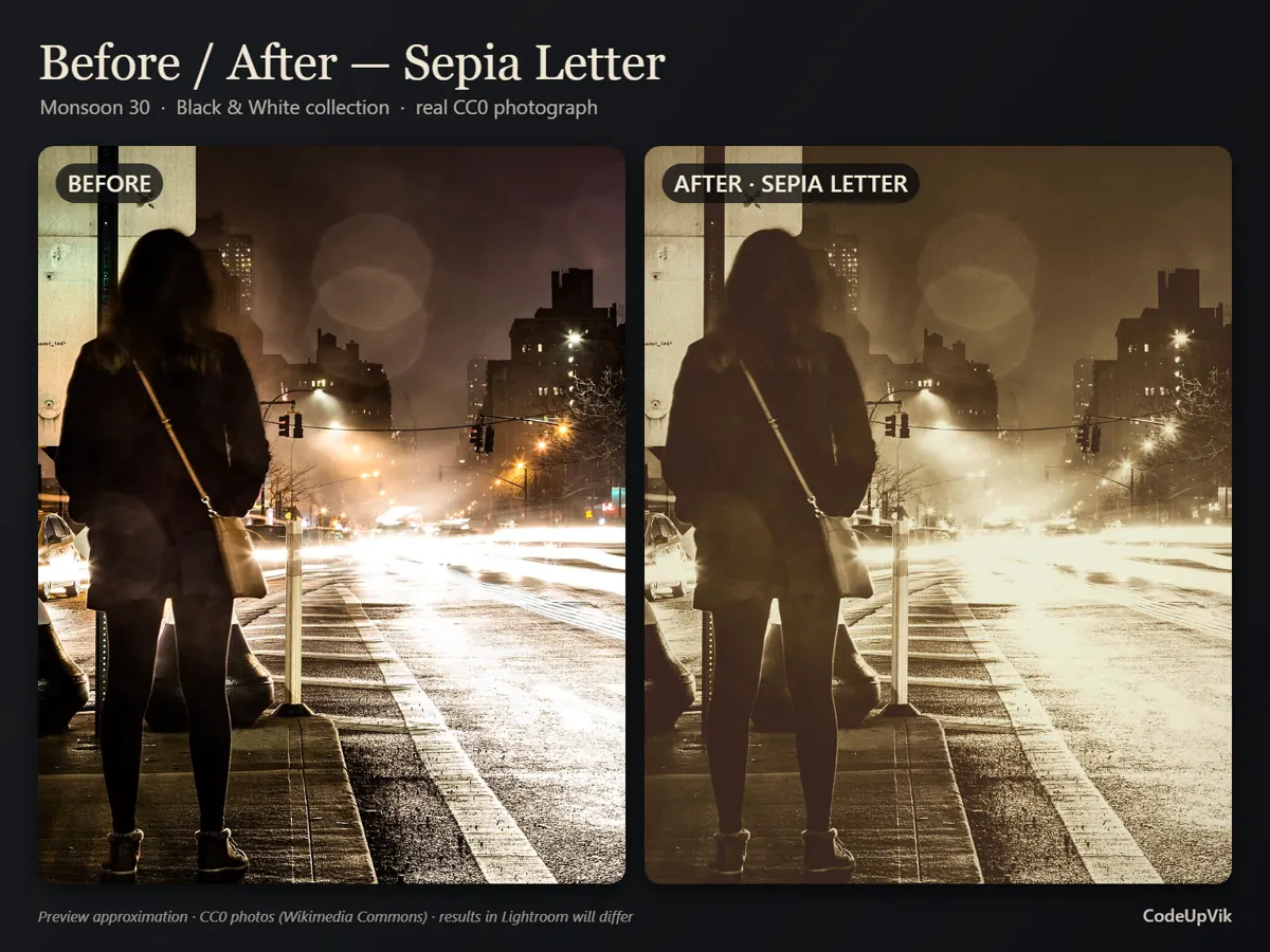 Before and after: Sepia Letter