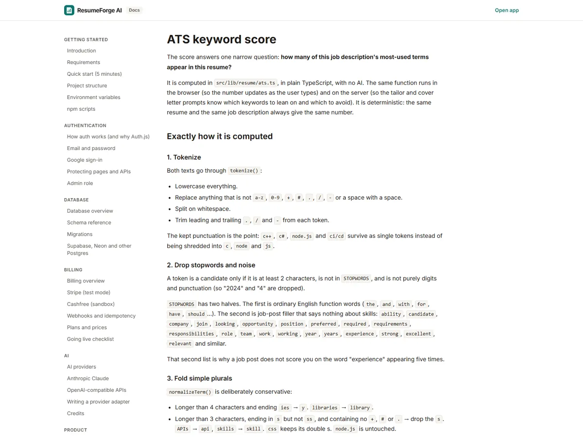 The documentation site built into the app