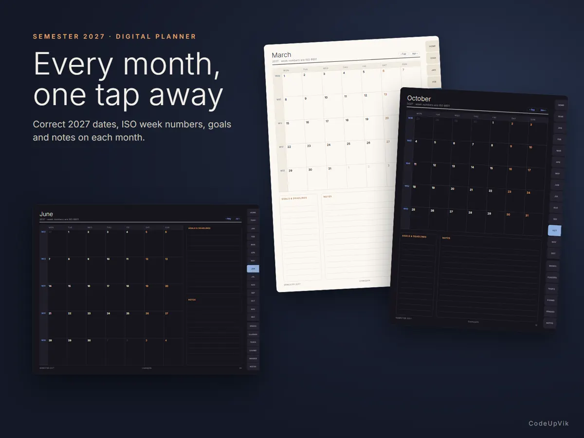 Monthly calendar page