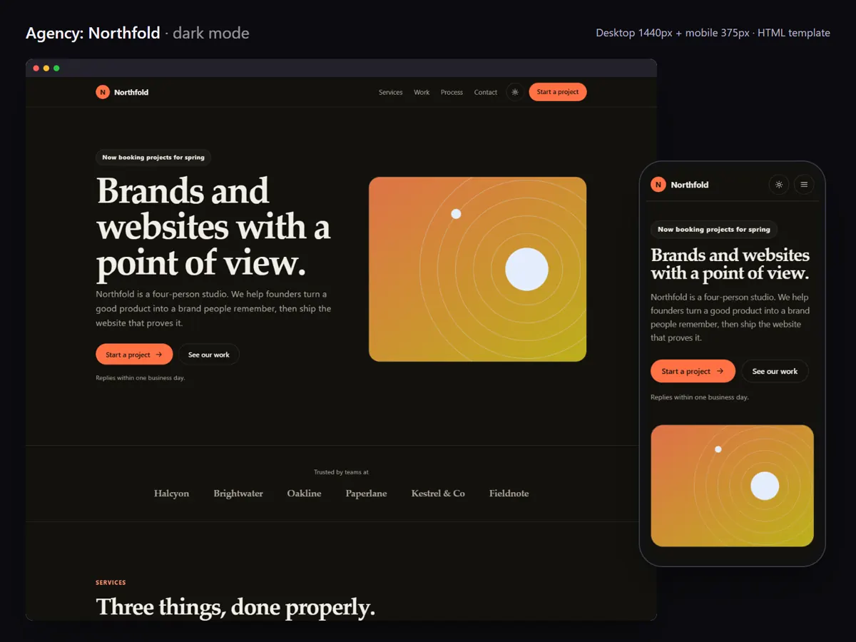 Agency template in dark mode