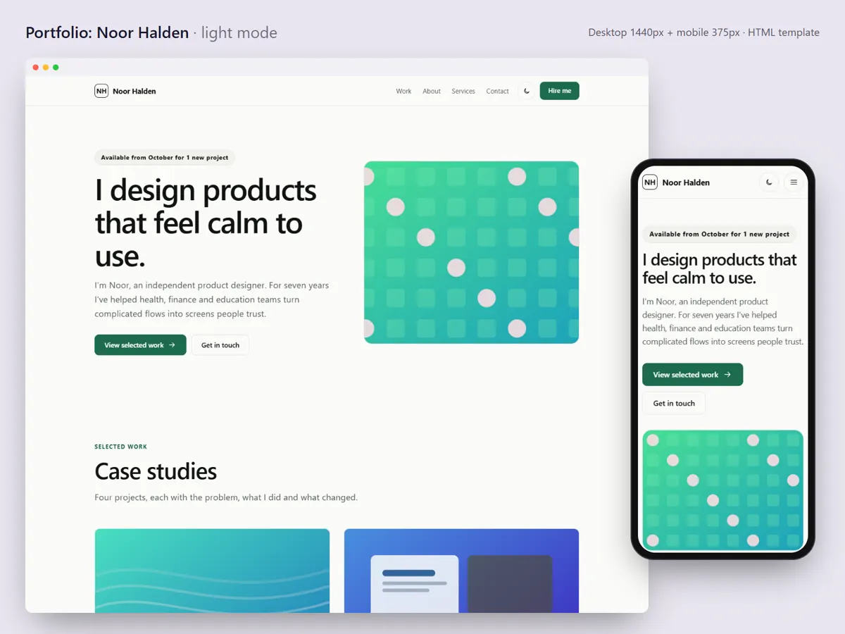 Portfolio template in light mode