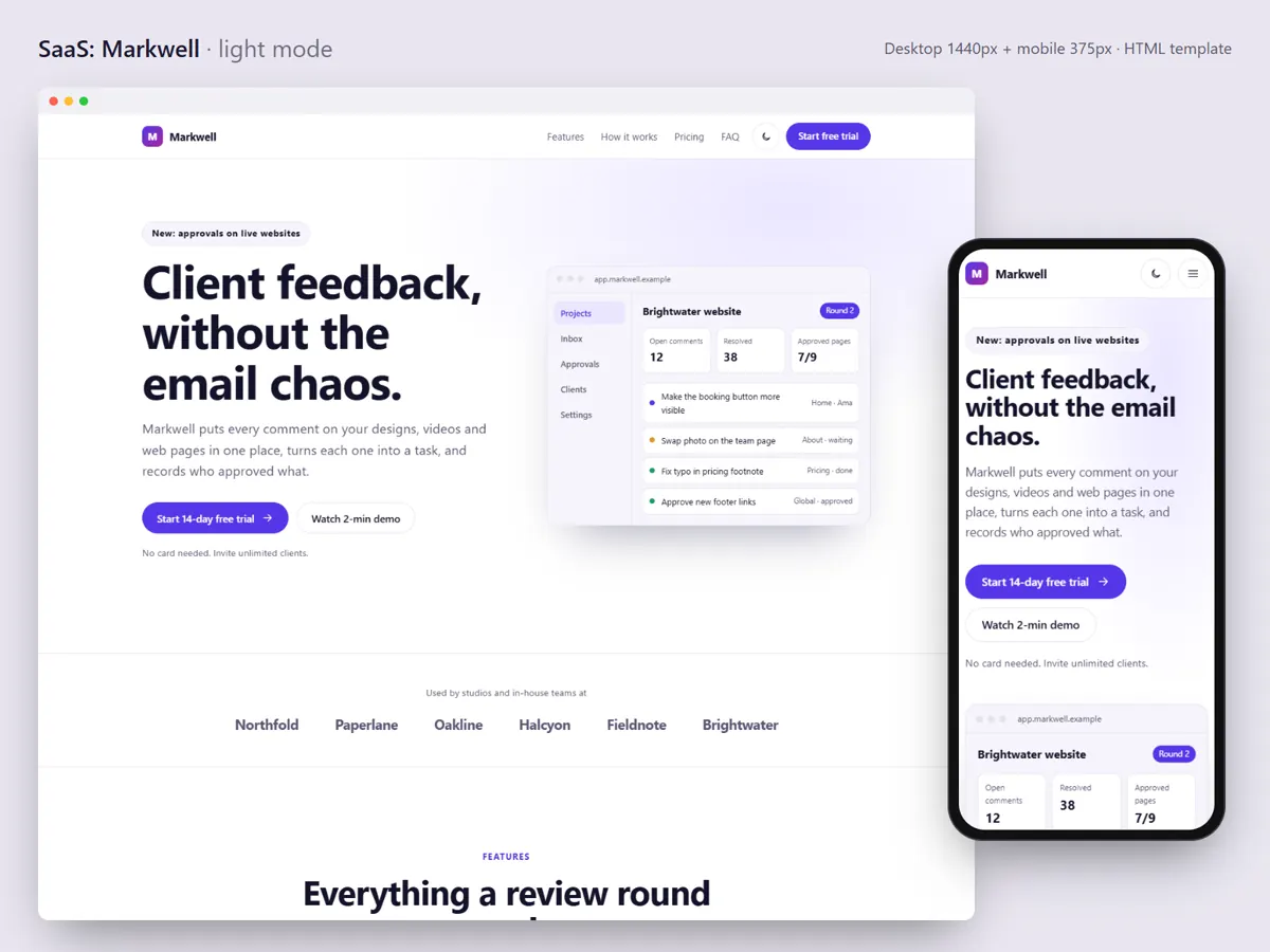 SaaS template in light mode
