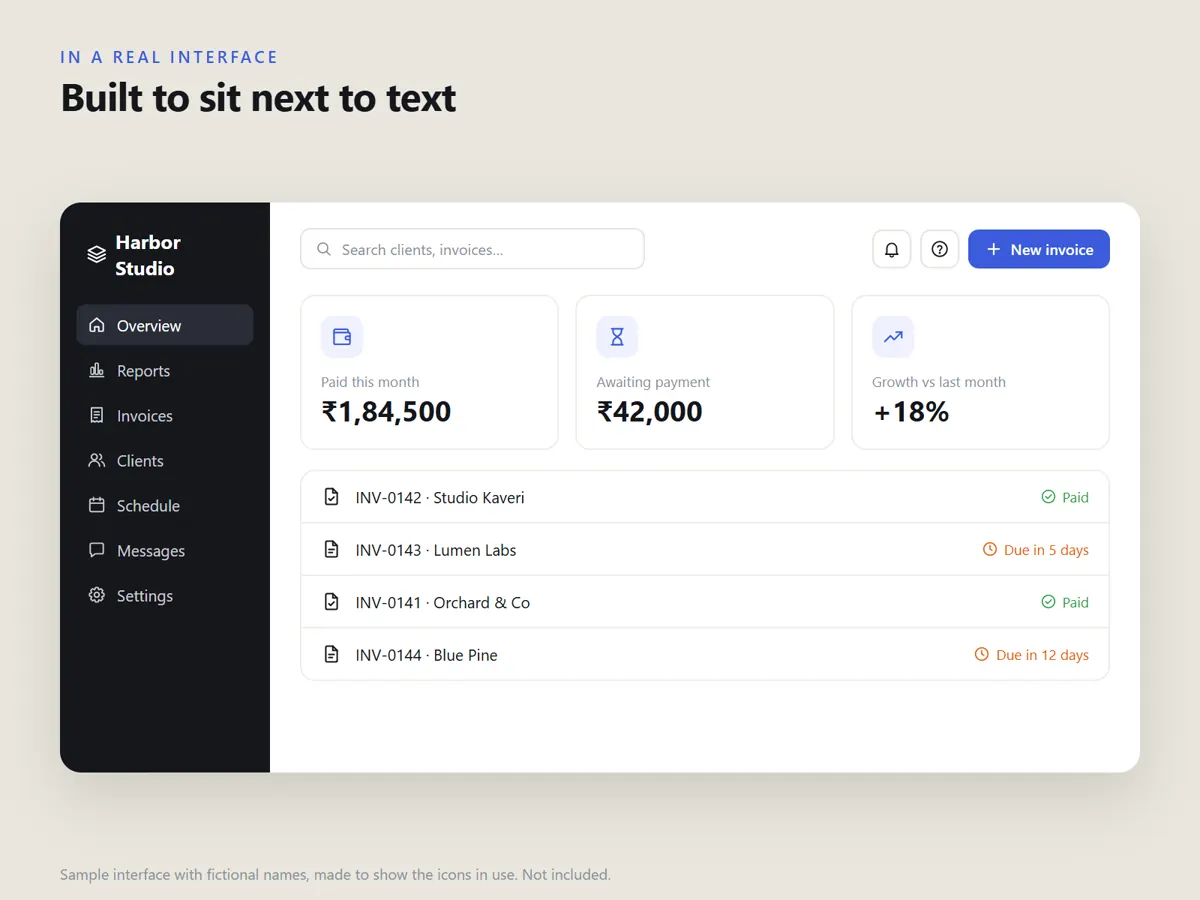 Icons in a sample app interface for a fictional studio